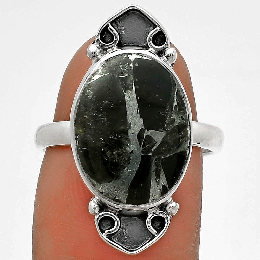 Natural Obsidian And Zinc Ring size-7 R-1204 SDR176044