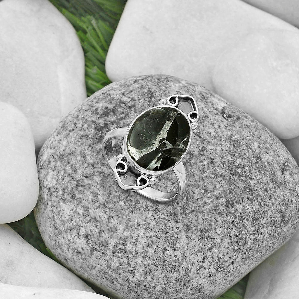 Natural Obsidian And Zinc Ring size-7 R-1204 SDR176044