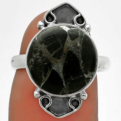 Natural Obsidian And Zinc Ring size-7 R-1204 SDR176069
