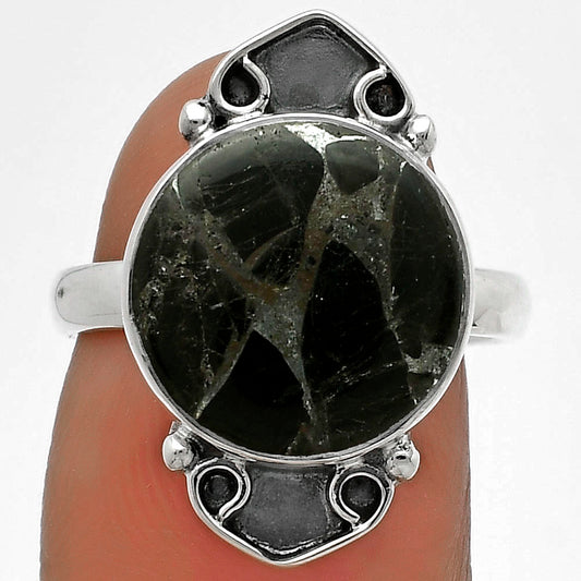 Natural Obsidian And Zinc Ring size-7 R-1204 SDR176069