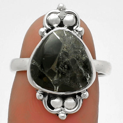 Natural Obsidian And Zinc Ring size-7.5 R-1123 SDR176122