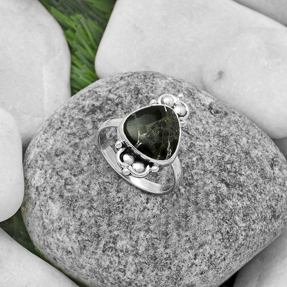 Natural Obsidian And Zinc Ring size-7.5 R-1123 SDR176122