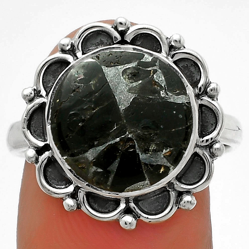 Natural Obsidian And Zinc Ring size-8.5 R-1092 SDR176144