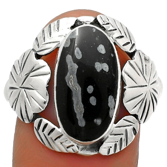 Southwest Design Snow Flake Obsidian Ring size-8.5 R-1352 SDR176254
