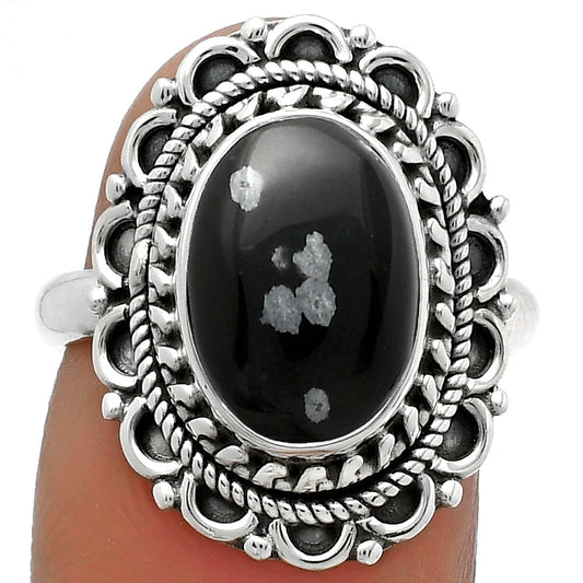 Natural Snow Flake Obsidian Ring size-7 R-1256 SDR176515