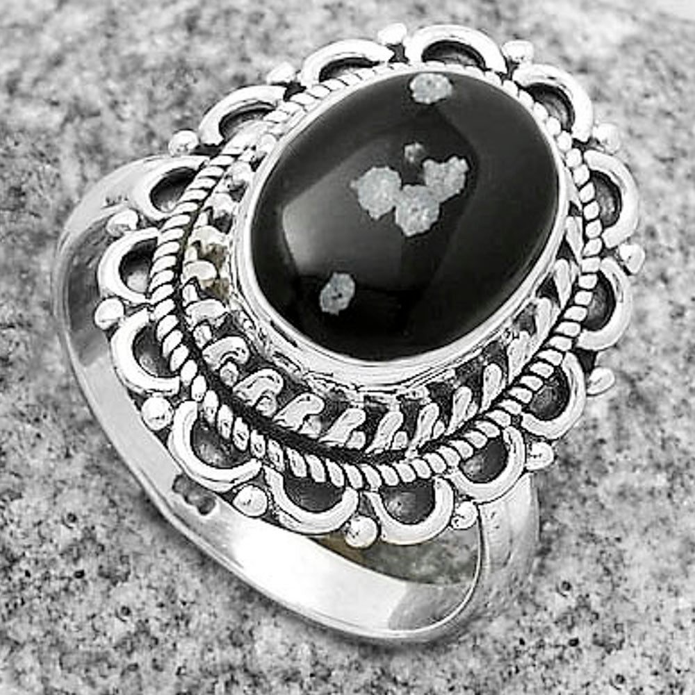 Natural Snow Flake Obsidian Ring size-7 R-1256 SDR176515