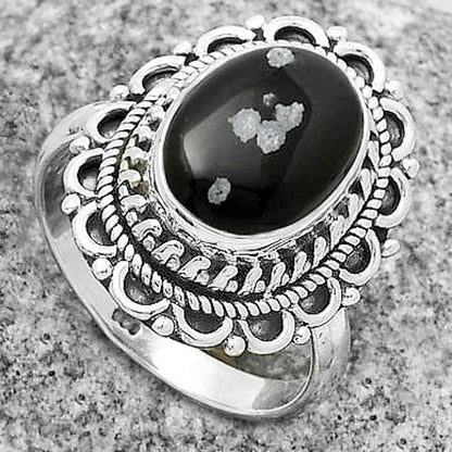 Natural Snow Flake Obsidian Ring size-7 R-1256 SDR176515