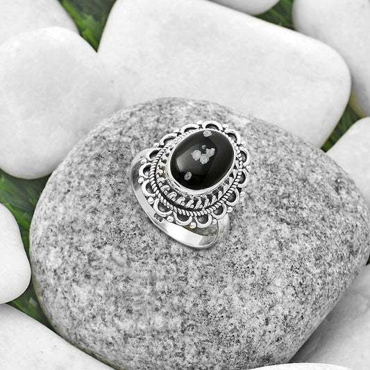 Natural Snow Flake Obsidian Ring size-7 R-1256 SDR176515