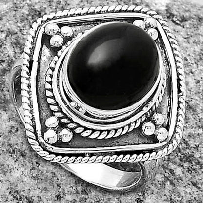 Natural Black Onyx - Brazil Ring size-7.5 R-1258 SDR176608