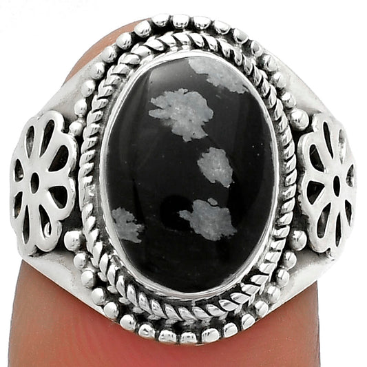 Natural Snow Flake Obsidian Ring size-7 R-1541 SDR176743