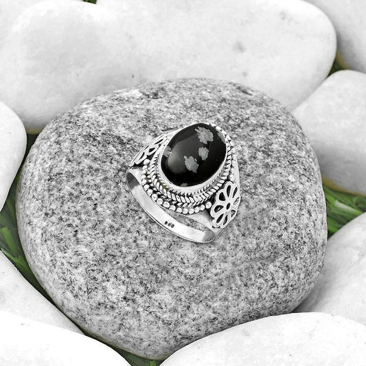 Natural Snow Flake Obsidian Ring size-7 R-1541 SDR176743