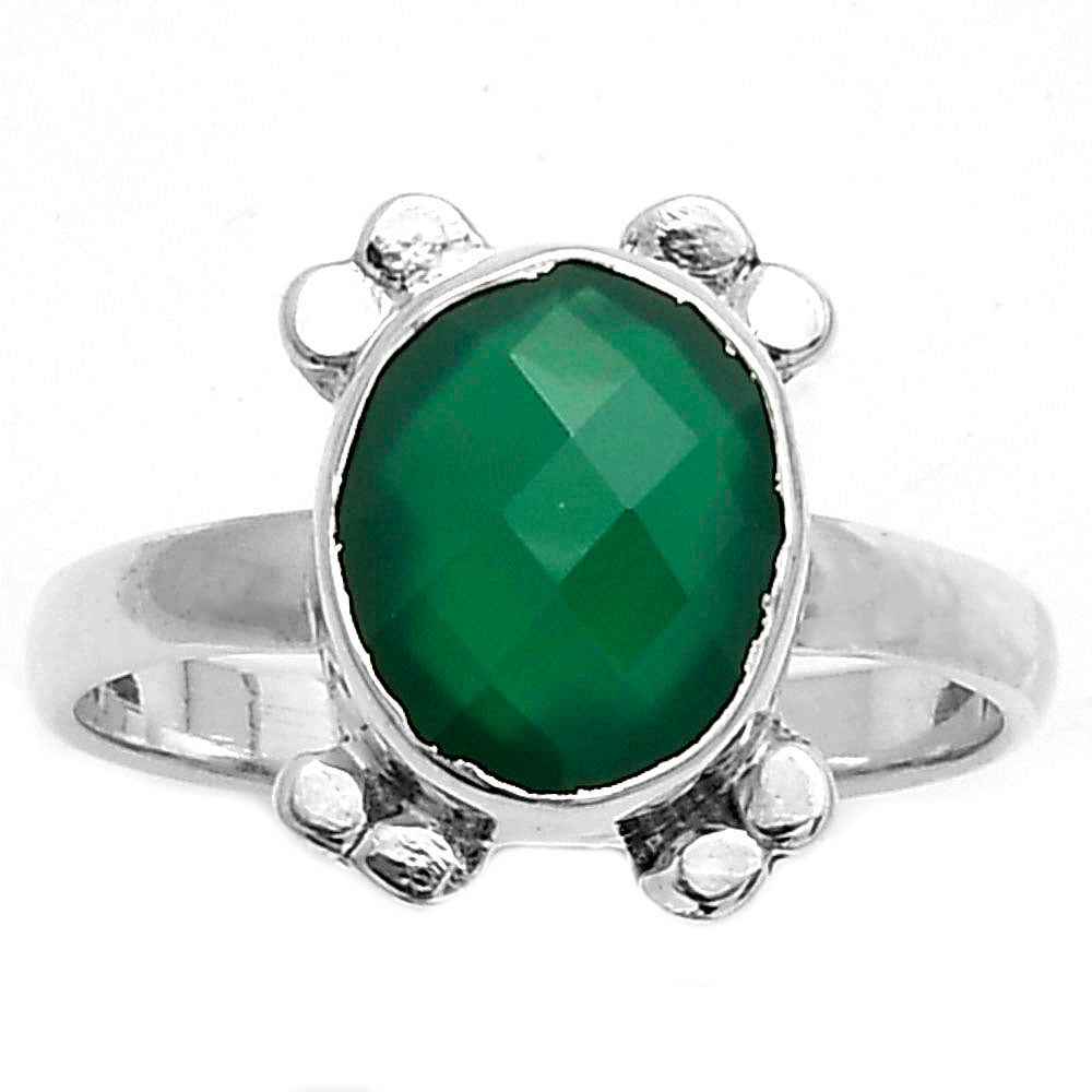 Faceted Natural Green Onyx Ring size-7.5 R-1091 SDR177012