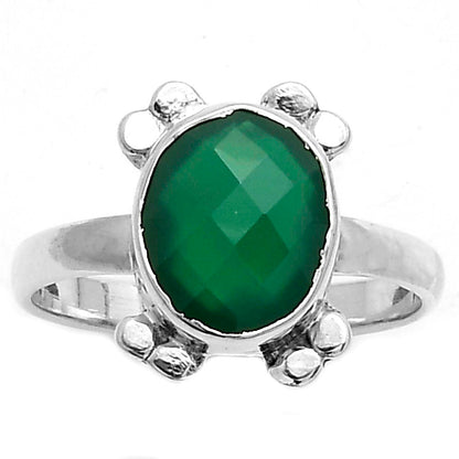 Faceted Natural Green Onyx Ring size-7.5 R-1091 SDR177012