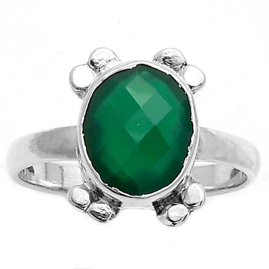 Faceted Natural Green Onyx Ring size-7.5 R-1091 SDR177012
