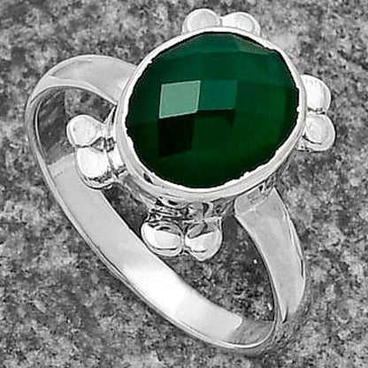 Faceted Natural Green Onyx Ring size-7.5 R-1091 SDR177012