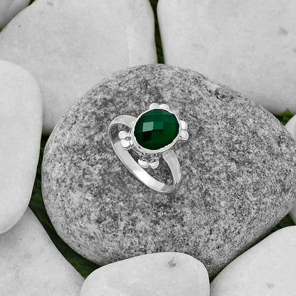 Faceted Natural Green Onyx Ring size-7.5 R-1091 SDR177012