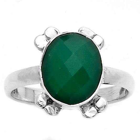 Faceted Natural Green Onyx Ring size-7.5 R-1091 SDR177023