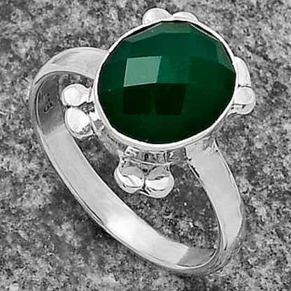 Faceted Natural Green Onyx Ring size-7.5 R-1091 SDR177023