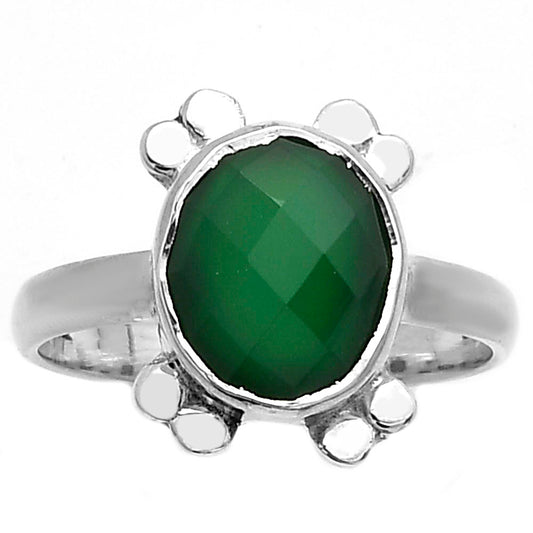 Faceted Natural Green Onyx Ring size-7.5 R-1091 SDR177025