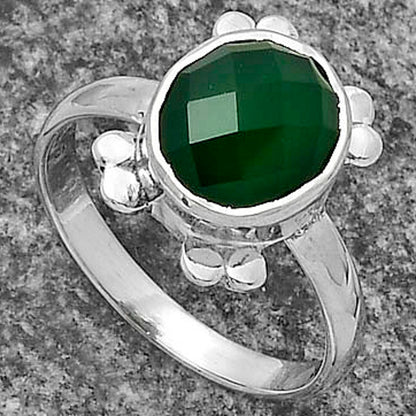 Faceted Natural Green Onyx Ring size-7.5 R-1091 SDR177025
