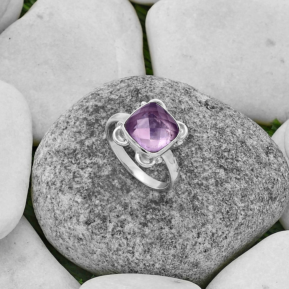 Faceted Rose De France Amethyst Ring size-7.5 R-1103 SDR177052