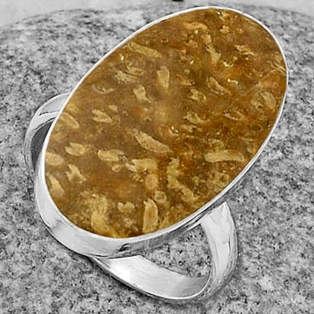 Natural Palm Root Fossil Agate Ring size-8 R-1001 SDR178227