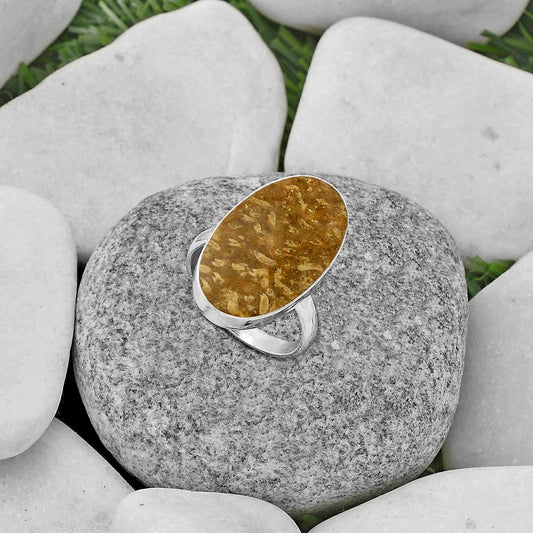 Natural Palm Root Fossil Agate Ring size-8 R-1001 SDR178227
