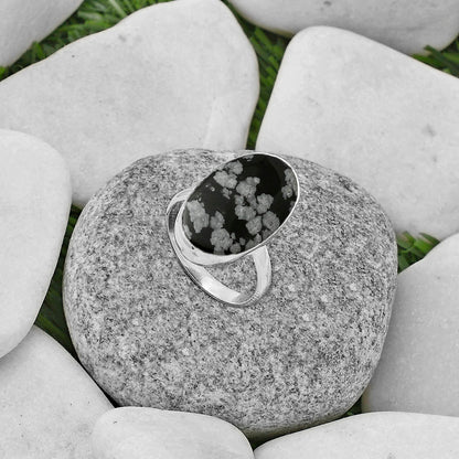Natural Snow Flake Obsidian Ring size-8.5 R-1001 SDR178286
