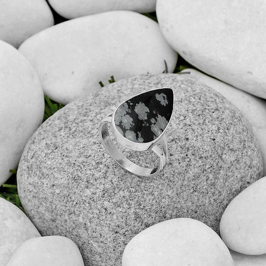 Natural Snow Flake Obsidian Ring size-7.5 R-1002 SDR178435