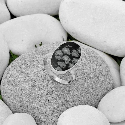Natural Snow Flake Obsidian Ring size-8.5 R-1001 SDR178453