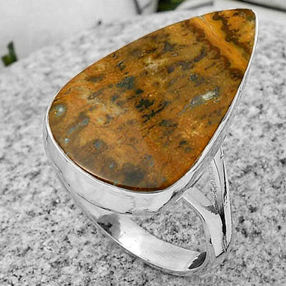 Natural Palm Root Fossil Agate Ring size-9 R-1002 SDR178460