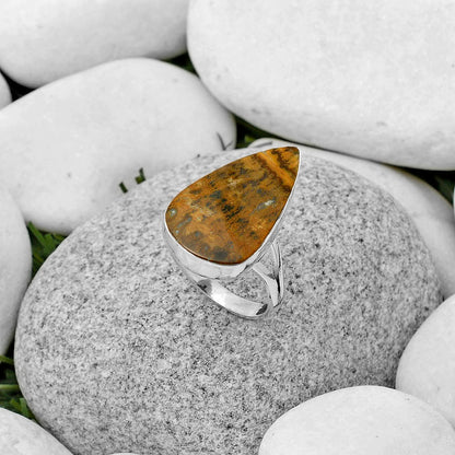 Natural Palm Root Fossil Agate Ring size-9 R-1002 SDR178460