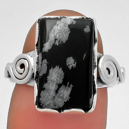 Natural Snow Flake Obsidian Ring size-7 R-1315 SDR178824
