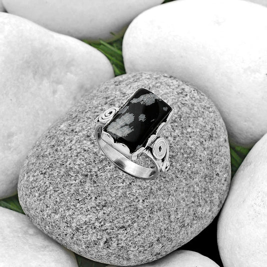 Natural Snow Flake Obsidian Ring size-7 R-1315 SDR178824