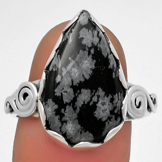 Natural Snow Flake Obsidian Ring size-9 R-1315 SDR178830