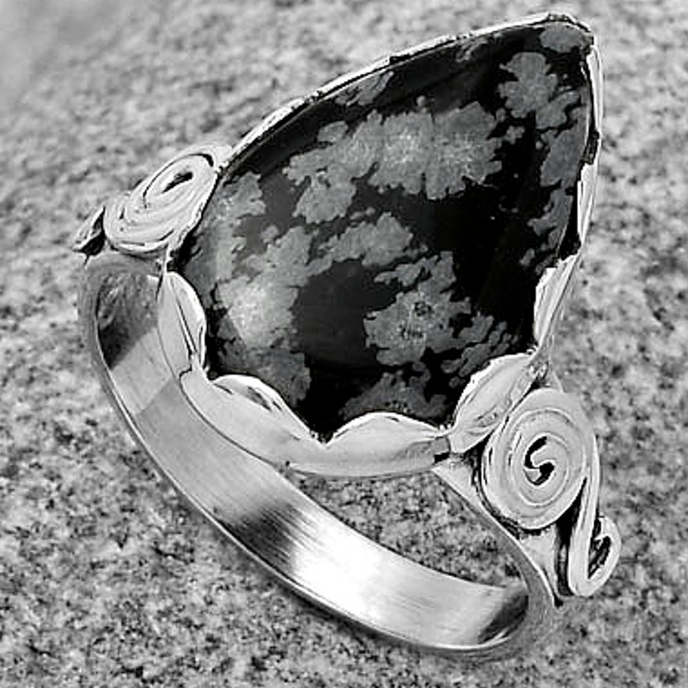 Natural Snow Flake Obsidian Ring size-9 R-1315 SDR178830