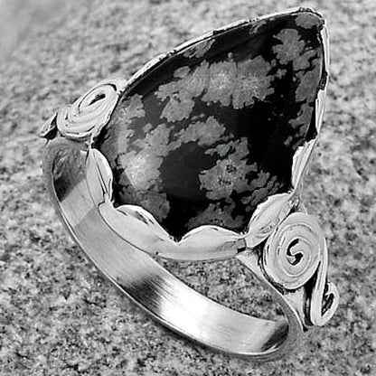 Natural Snow Flake Obsidian Ring size-9 R-1315 SDR178830