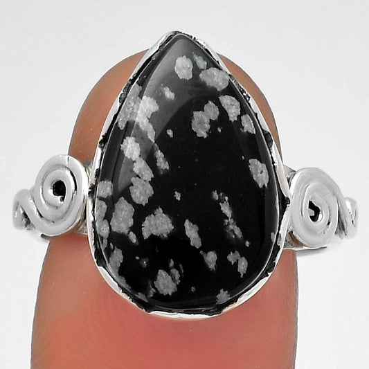 Natural Snow Flake Obsidian Ring size-8.5 R-1315 SDR178841