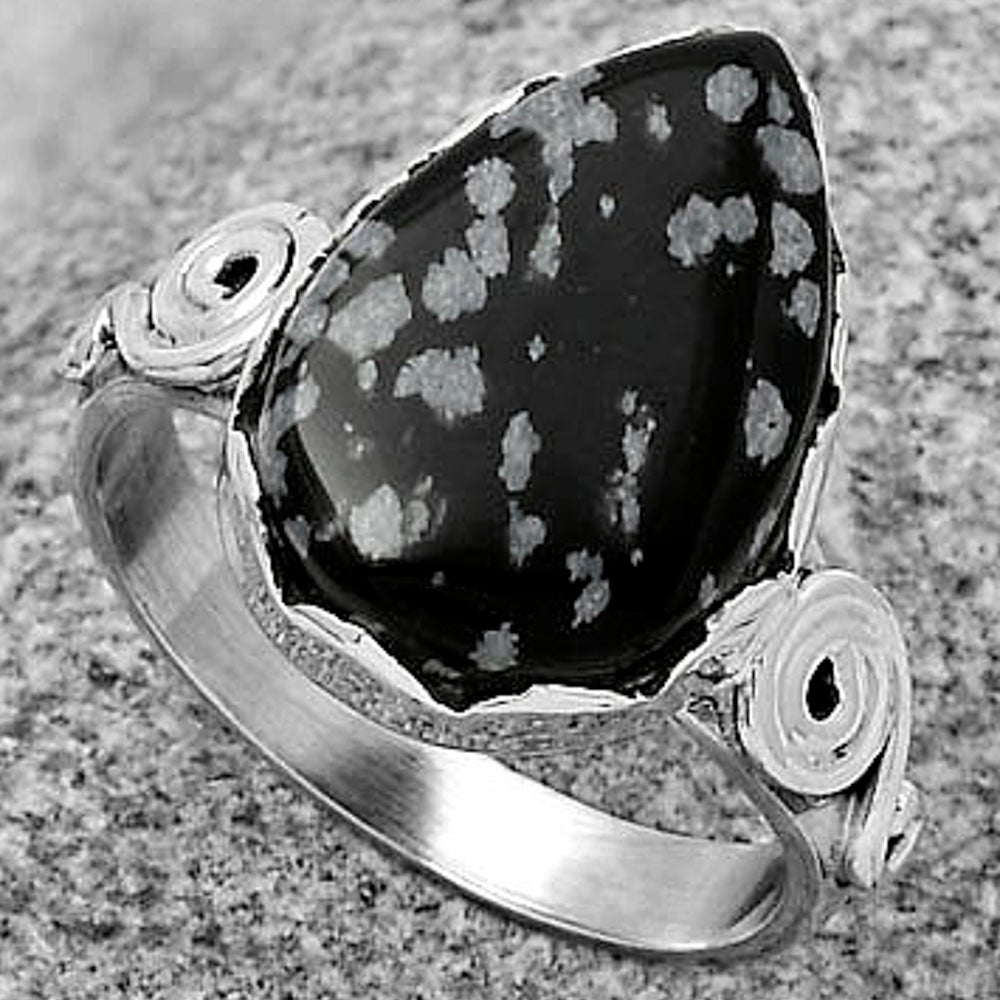 Natural Snow Flake Obsidian Ring size-8.5 R-1315 SDR178841