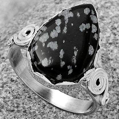 Natural Snow Flake Obsidian Ring size-8.5 R-1315 SDR178841
