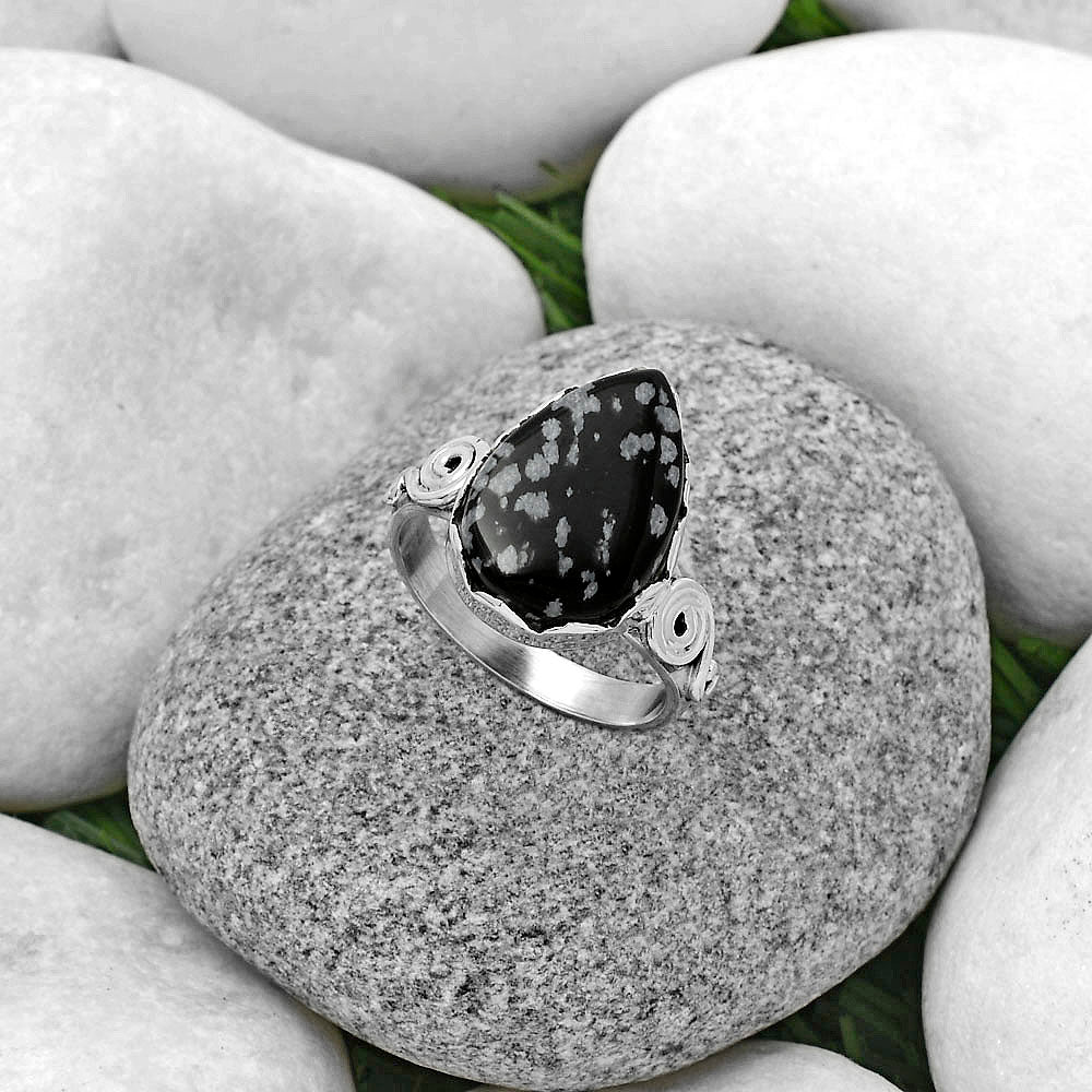 Natural Snow Flake Obsidian Ring size-8.5 R-1315 SDR178841