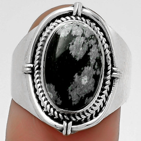 Natural Snow Flake Obsidian Ring size-7 R-1539 SDR179370