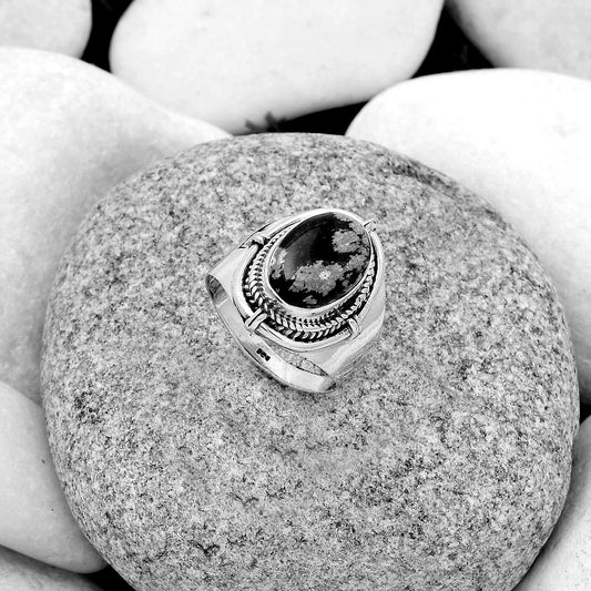 Natural Snow Flake Obsidian Ring size-7 R-1539 SDR179370