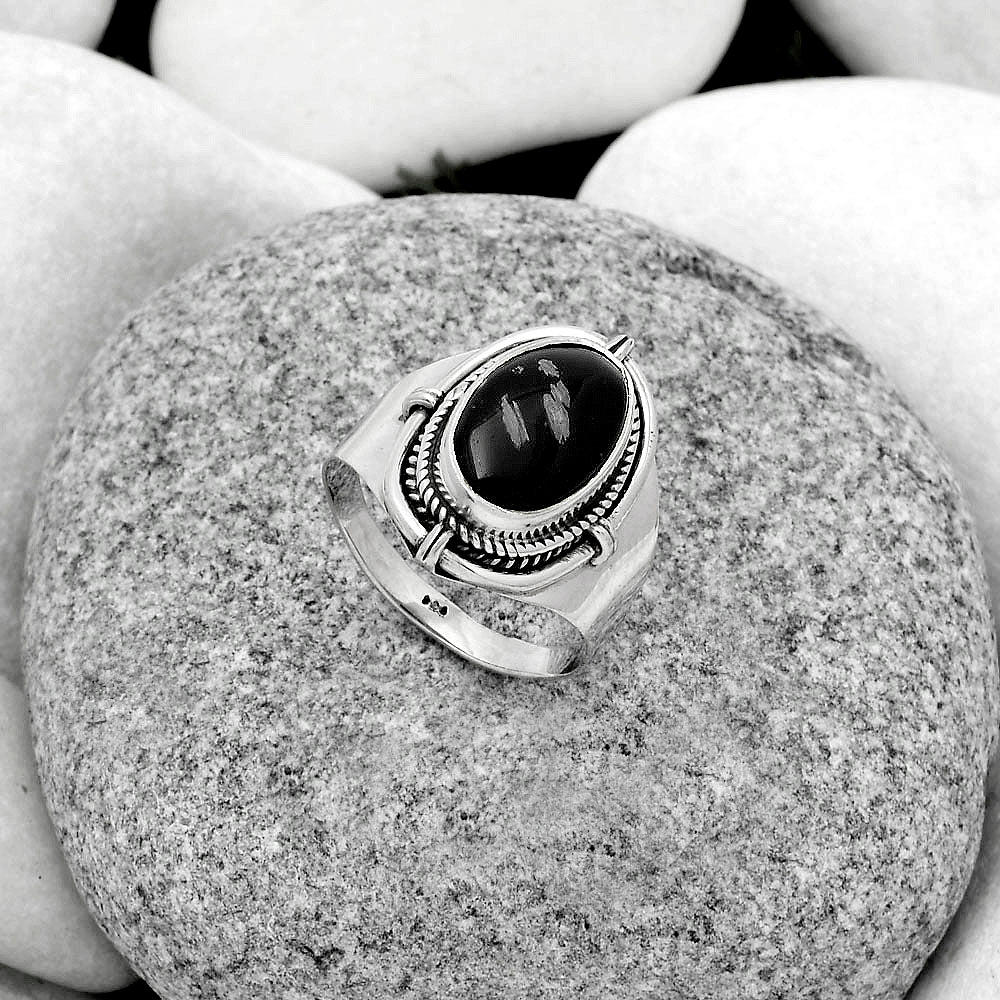 Natural Snow Flake Obsidian Ring size-8 R-1539 SDR179379