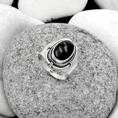 Natural Snow Flake Obsidian Ring size-8 R-1539 SDR179379