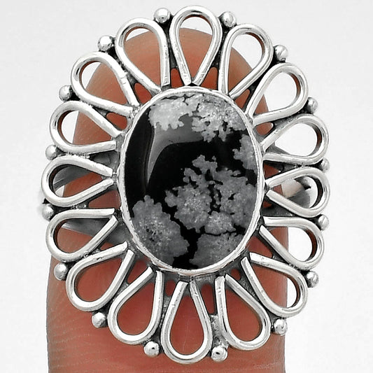 Natural Snow Flake Obsidian Ring size-8 R-1527 SDR179776