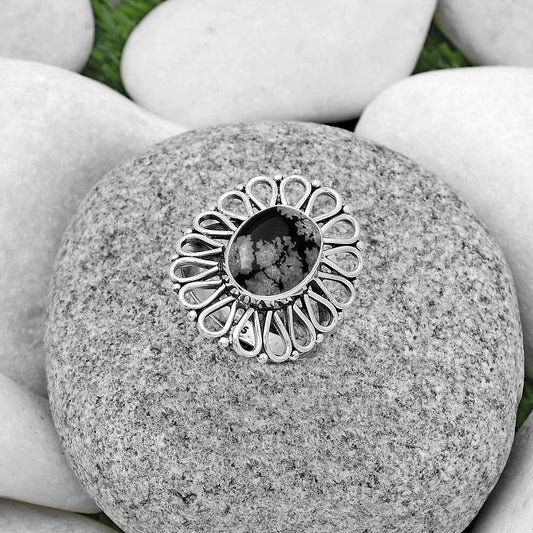 Natural Snow Flake Obsidian Ring size-8 R-1527 SDR179776