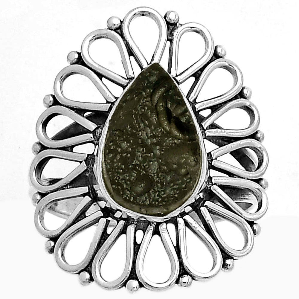 Natural Tektite Rough - Greek Ring size-8 R-1527 SDR179788