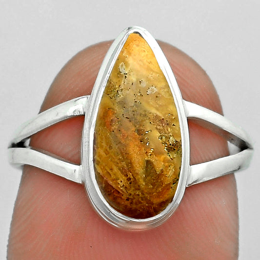 Natural Palm Root Fossil Agate Ring size-7.5 R-1008 SDR179933