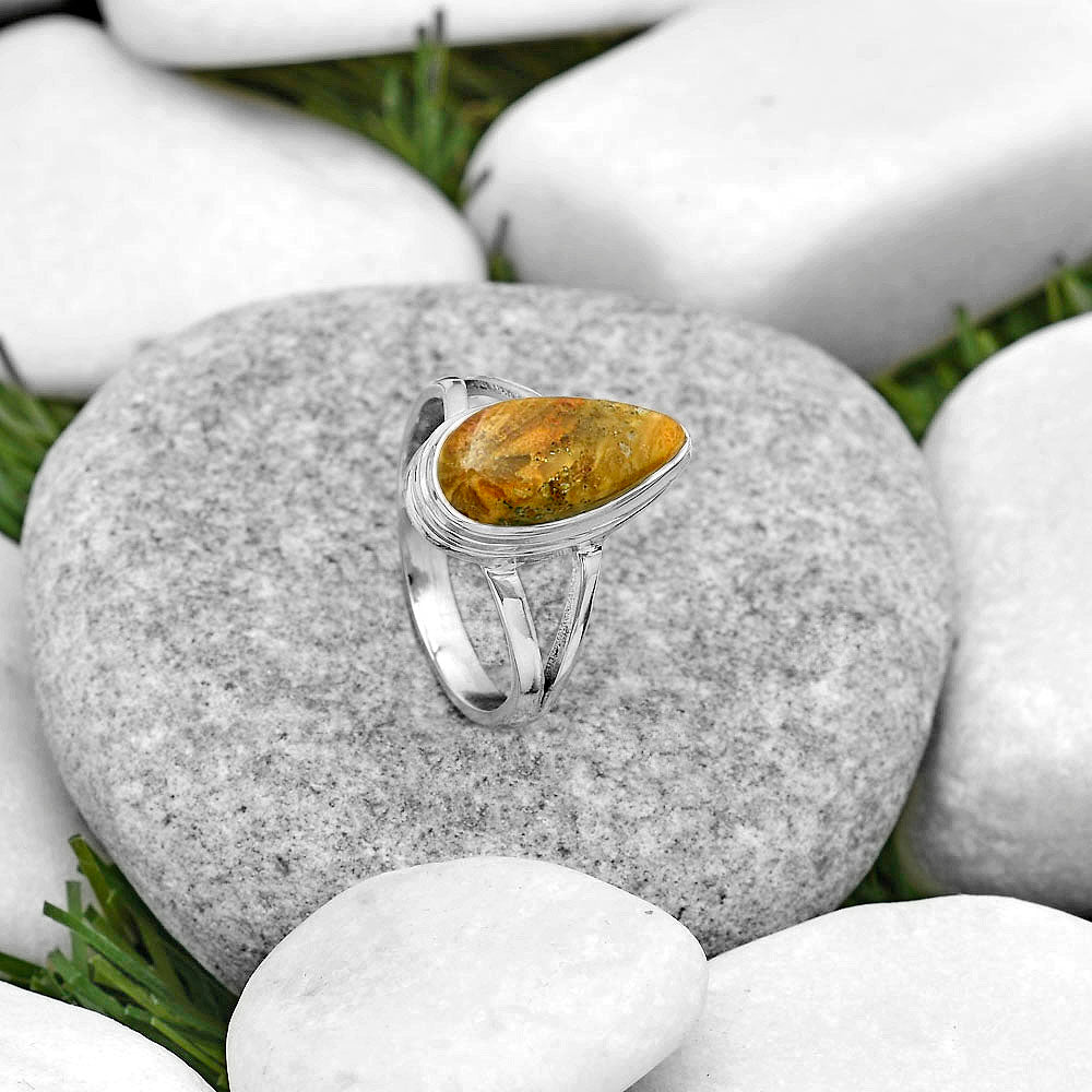 Natural Palm Root Fossil Agate Ring size-7.5 R-1008 SDR179933